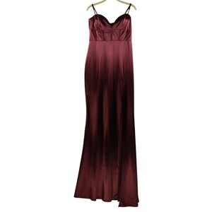Trixxi Women's Adjustable Straps Satin Stretch Maxi Dress‎ Burgundy Size 13
